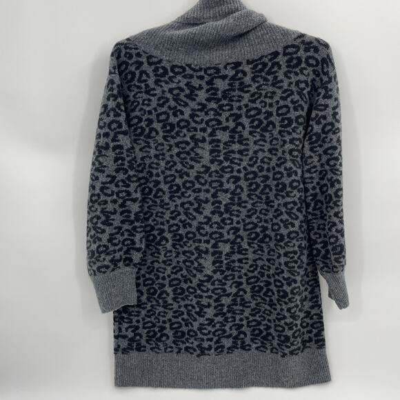 ANTHROPOLOGIE Emmy Wool Blend Sweater Women Size MP Oversized Cowl Tunic Leopard - Picture 3 of 7